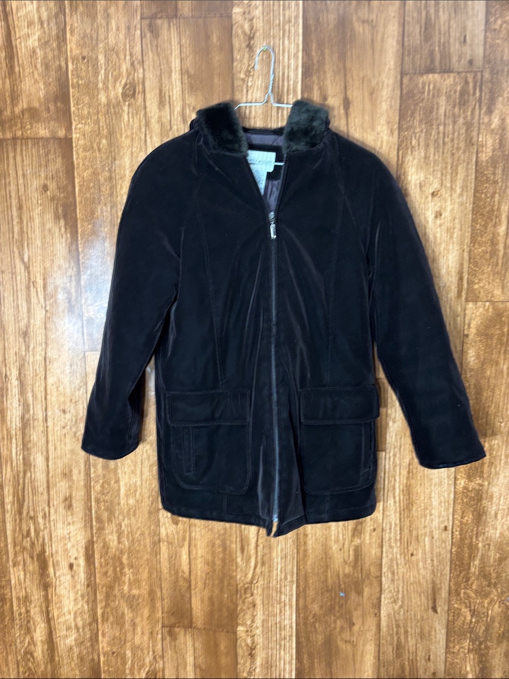 White Stag Black Pea Coat with Faux Fur Collar